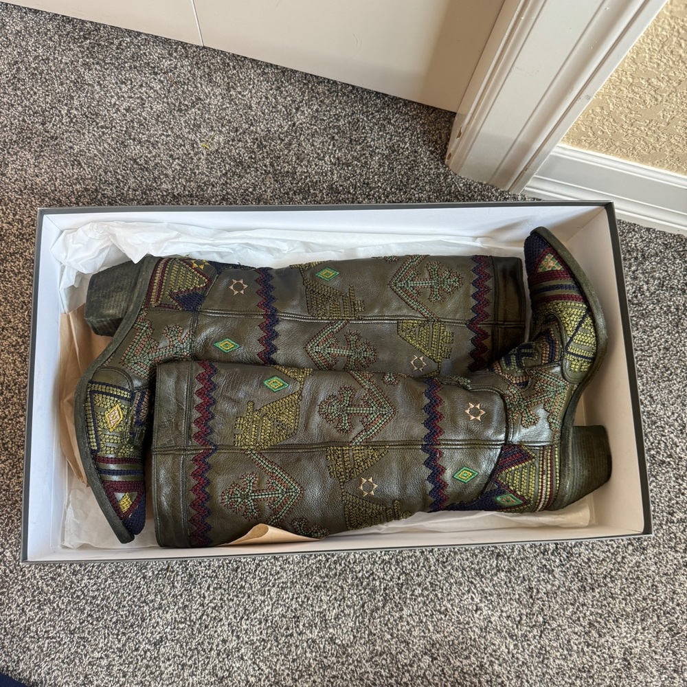 Marco Delli Dallas High Embroidered Tall Boots Olive Green 38 NWT $1295 Sold Out - Picture 14 of 15